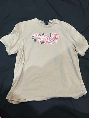 H&M Graphic T-Shirt Beige Floral 'Make the World a Better Place'